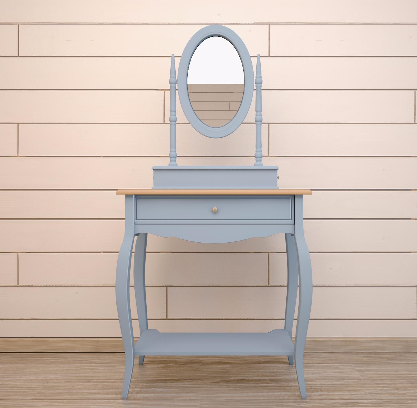 Туалетный столик с зеркалом и ящиком голубой Leontina