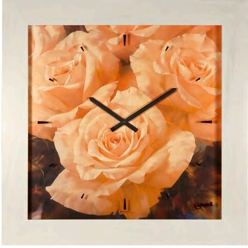 Часы настенные кварцевые в деревянном корпусе 60х60 см оранжево-белые Lowell