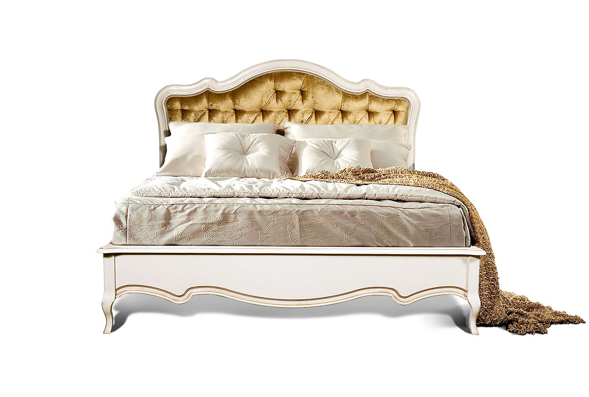 Кровать двуспальная белая эмаль с золотой патиной 180х200 см комбинированная &quot;Трио&quot;
