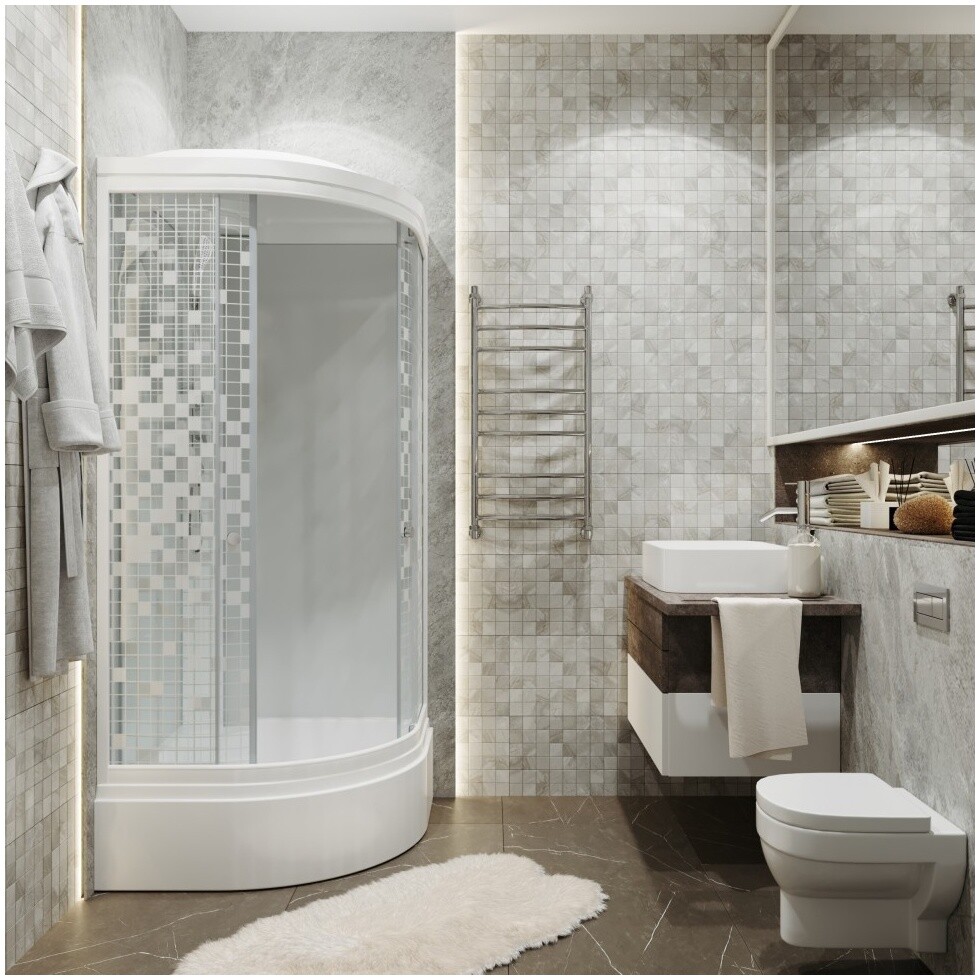 Душевая кабина четверть круга со средним поддоном 100х100 см белая Triton "Мозаика В" Щ0000061822 - изображение 5