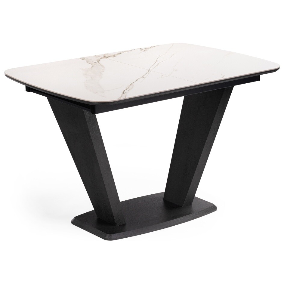 Обеденный стол раздвижной прямоугольный с керамической столешницей белый мрамор, графит &quot;Петир&quot;