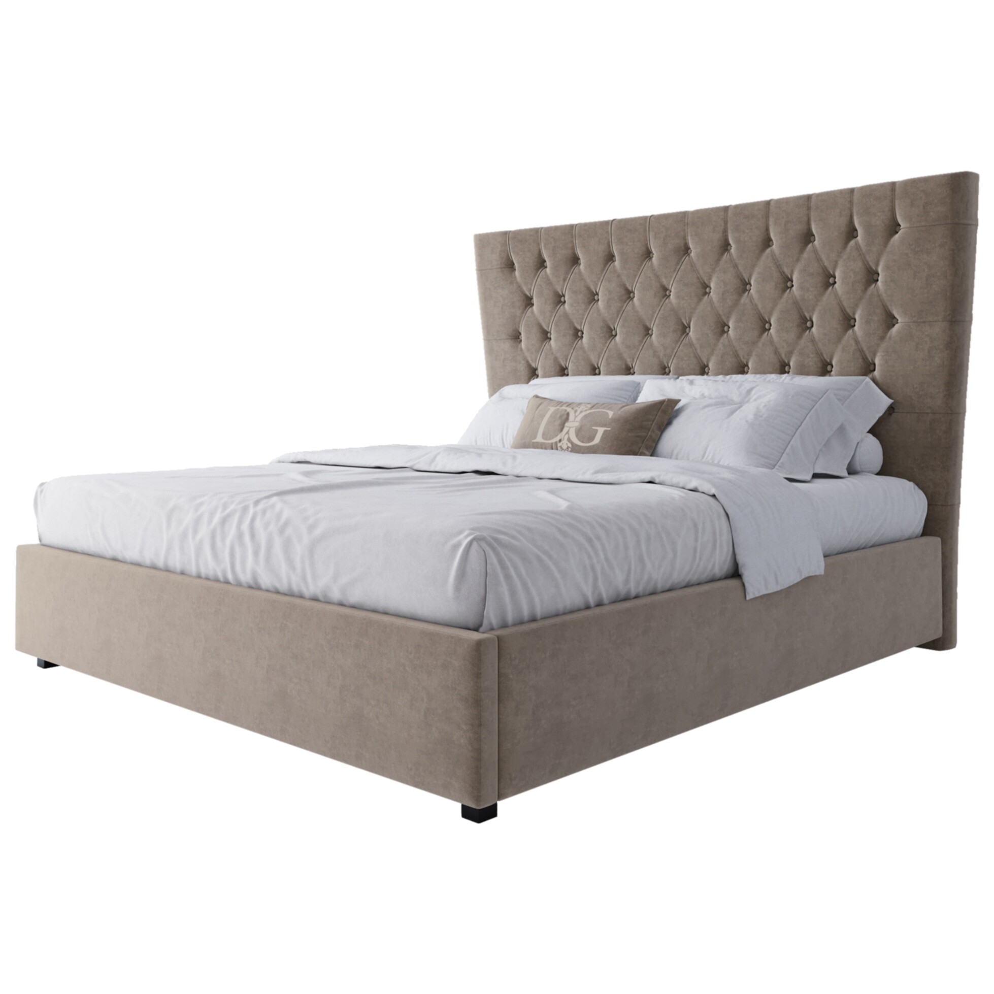 Кровать двуспальная с мягким изголовьем 180х200 см бежевая QuickSand