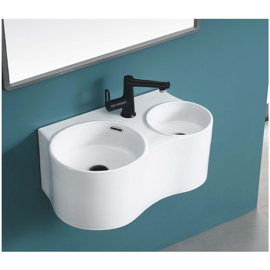 Раковина подвесная двойная фарфоровая ассиметричная 38х62 см белая Cerutti SPA Double Ami CT9701 - изображение 4