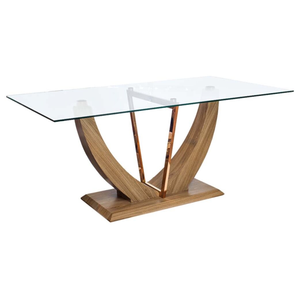 Обеденный стол стеклянный с деревянным основанием 171 см Halva