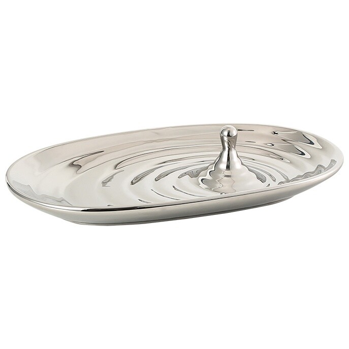 Чаша декоративная керамическая овальная 19х34 см серебро Water droplet plate