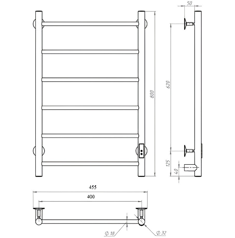 Полотенцесушитель электрический 80х40 см графит Ewrika "Сафо" PN - изображение 9