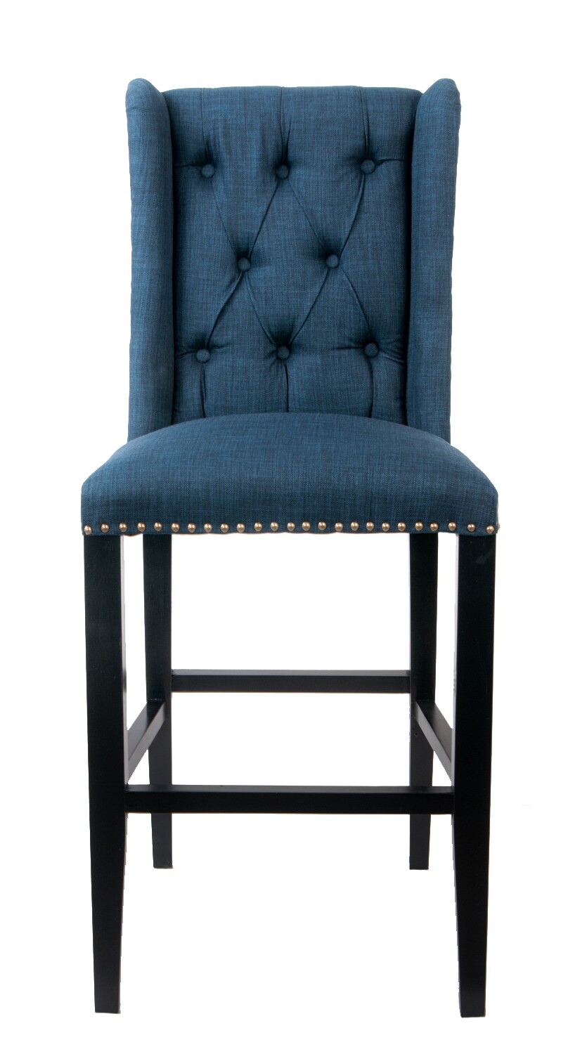 Барный стул со спинкой и стяжкой синий Skipton blue