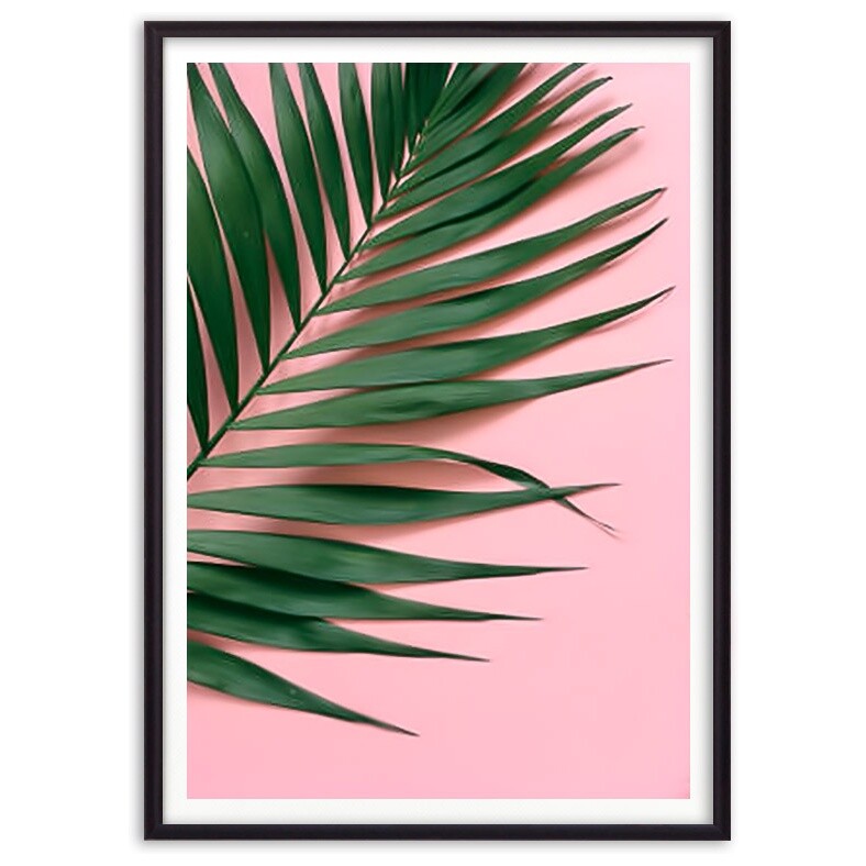 Постер с паспарту в раме розово-зеленый 30х40 см &quot;Пальмовый лист&quot;