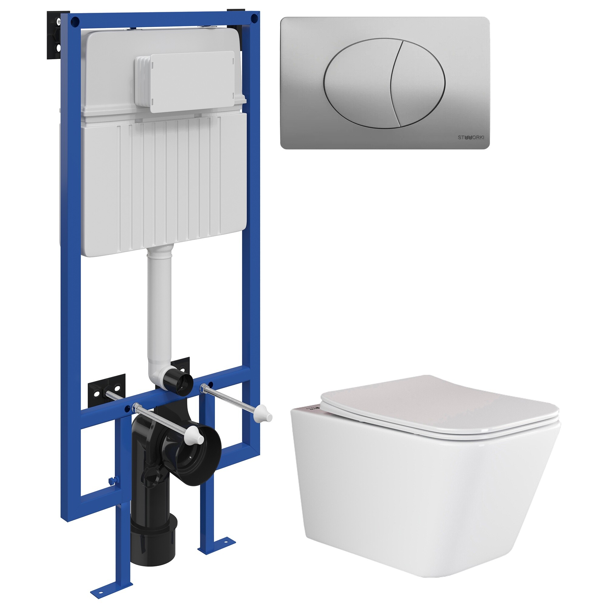 Унитаз подвесной Ceramicanova Metric Rimless CN3007 с инсталляцией Stworki 510162 и кнопкой 230823