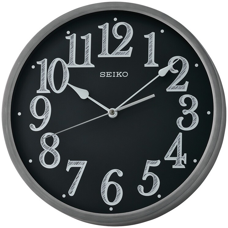 Часы настенные кварцевые металлические круглые 30 см серебро, черные QXA706KN