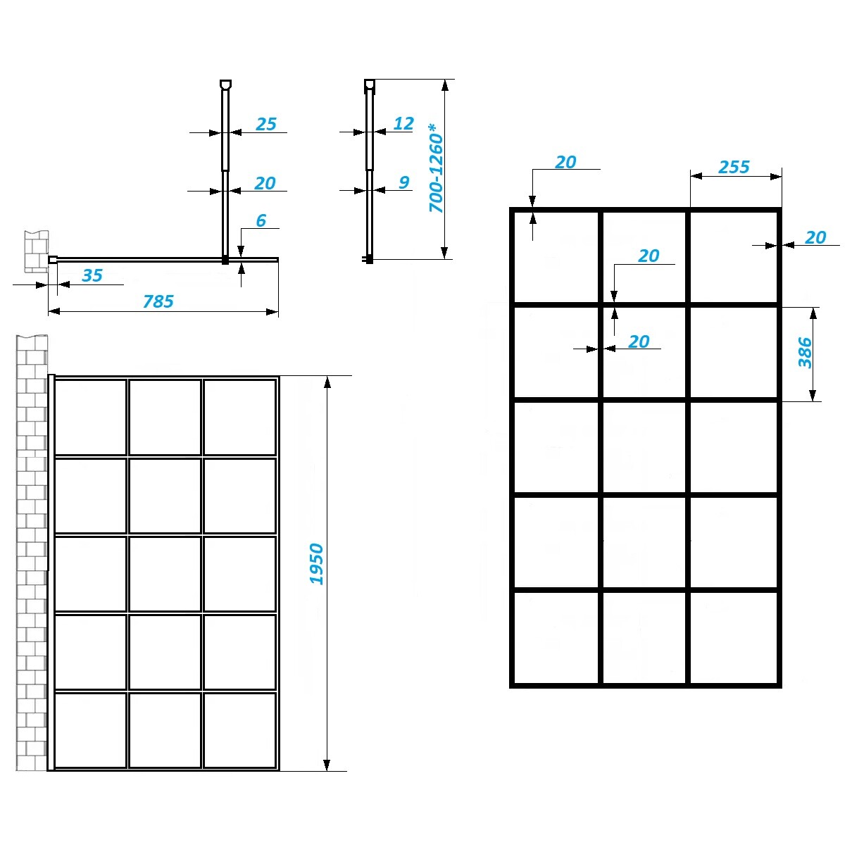 Ограждение душевое 80х195 см прозрачное, черное матовое Cerutti SPA MUZA T80 - изображение 6