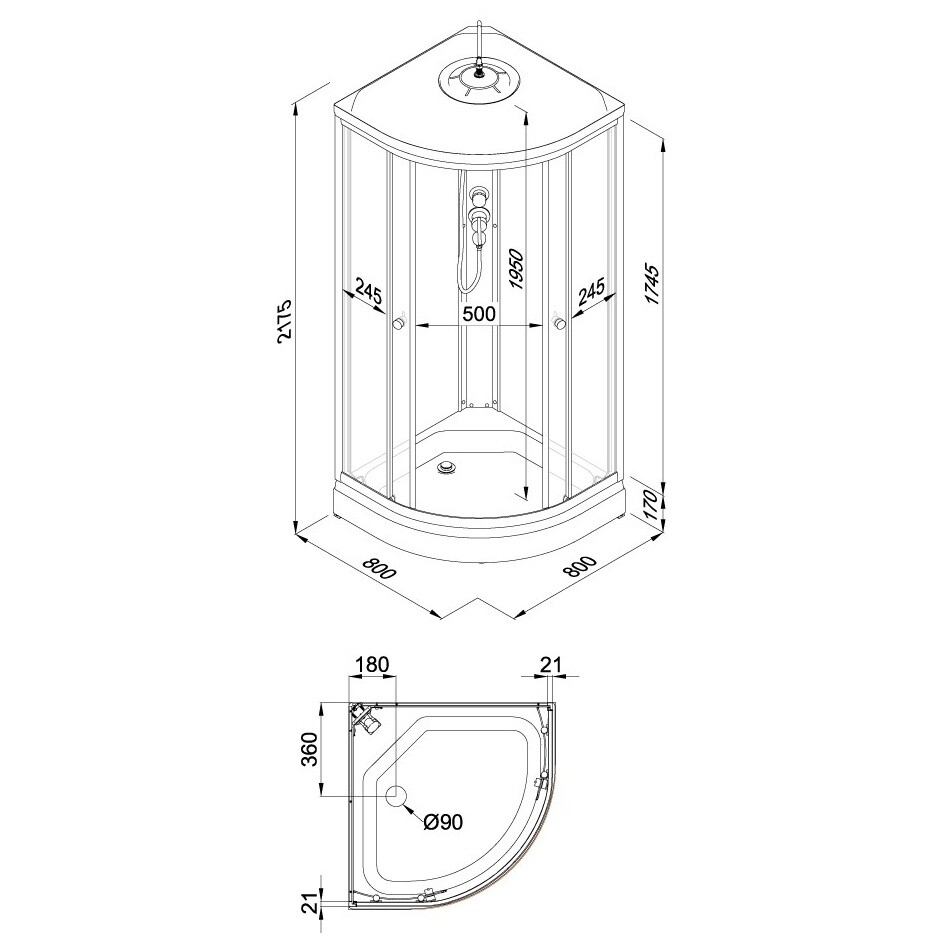 Душевая кабина четверть круга с низким поддоном 80х80 см белая Triton "Вельвет А" Щ0000064622 - изображение 8