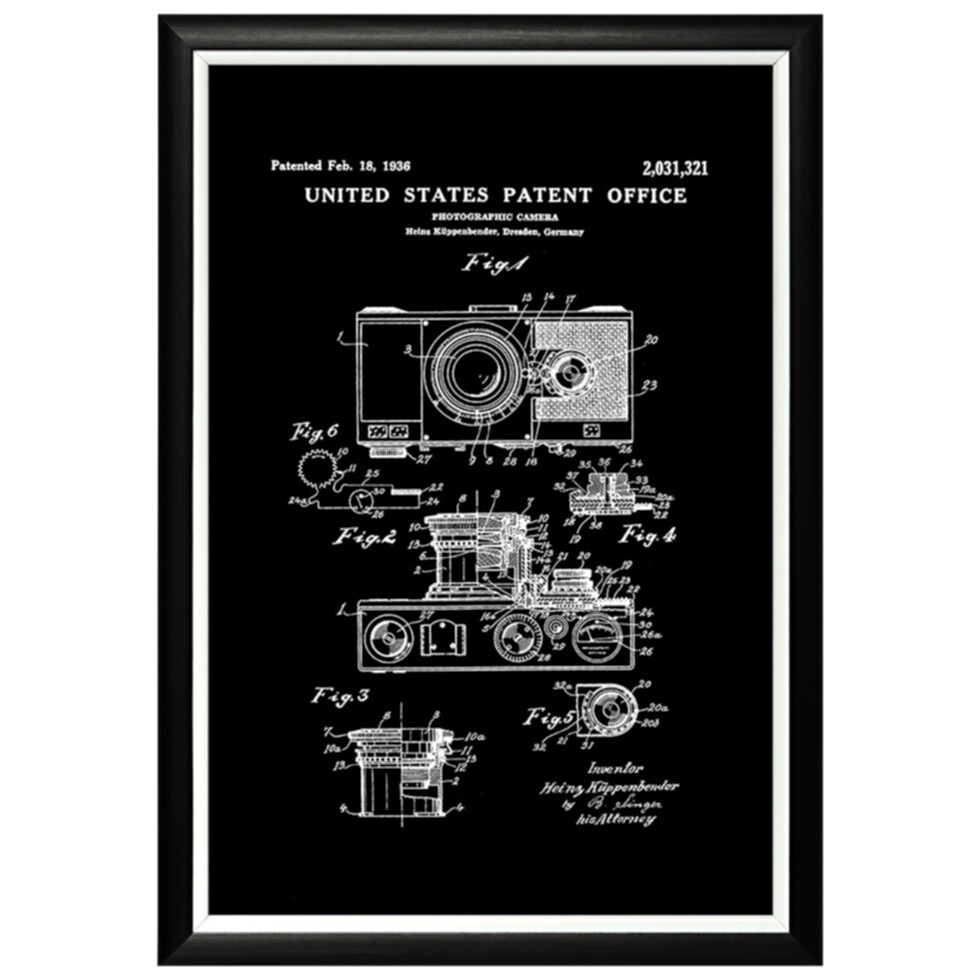 Постер черно-белый 46х66 см &quot;Патент на фотокамеру, 1936&quot;