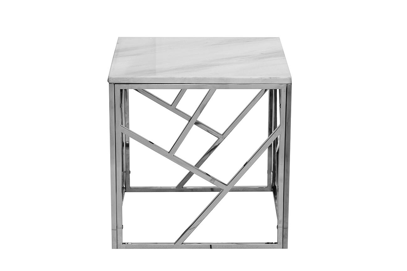 Приставной столик квадратный с серым искусственным мрамором и основанием хром 50 см Sorpresa