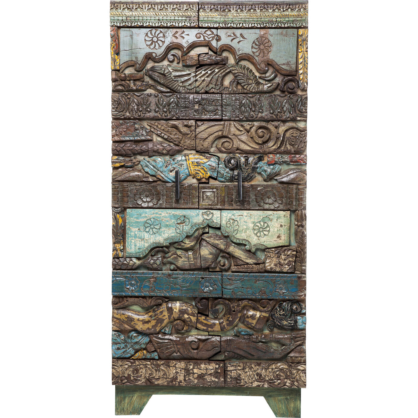Шкаф для одежды деревянный с резьбой серо-голубой 85 см Shanti Surprise 79764