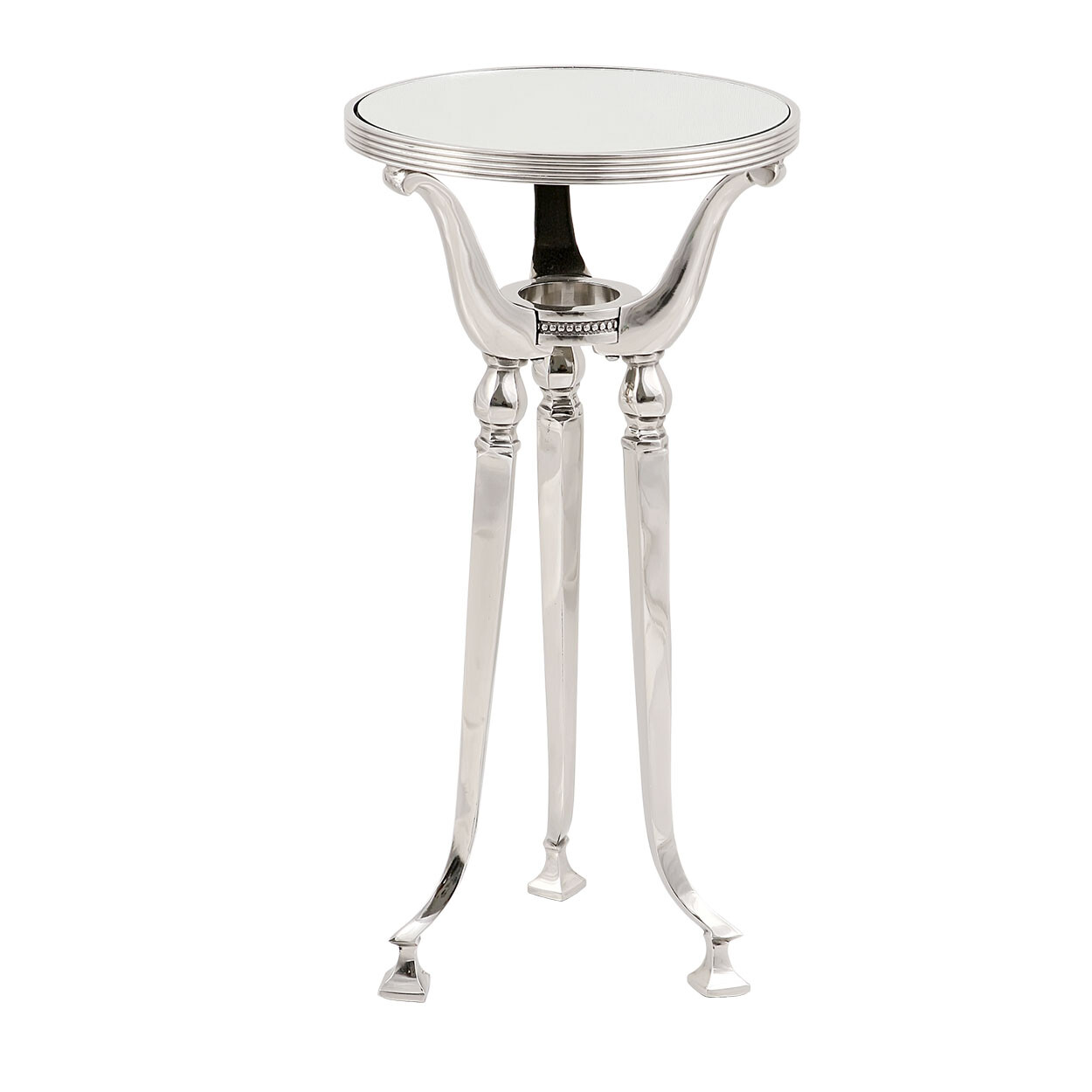 Кофейный столик круглый с серебряными фигурными ножками и стеклом IK43929
