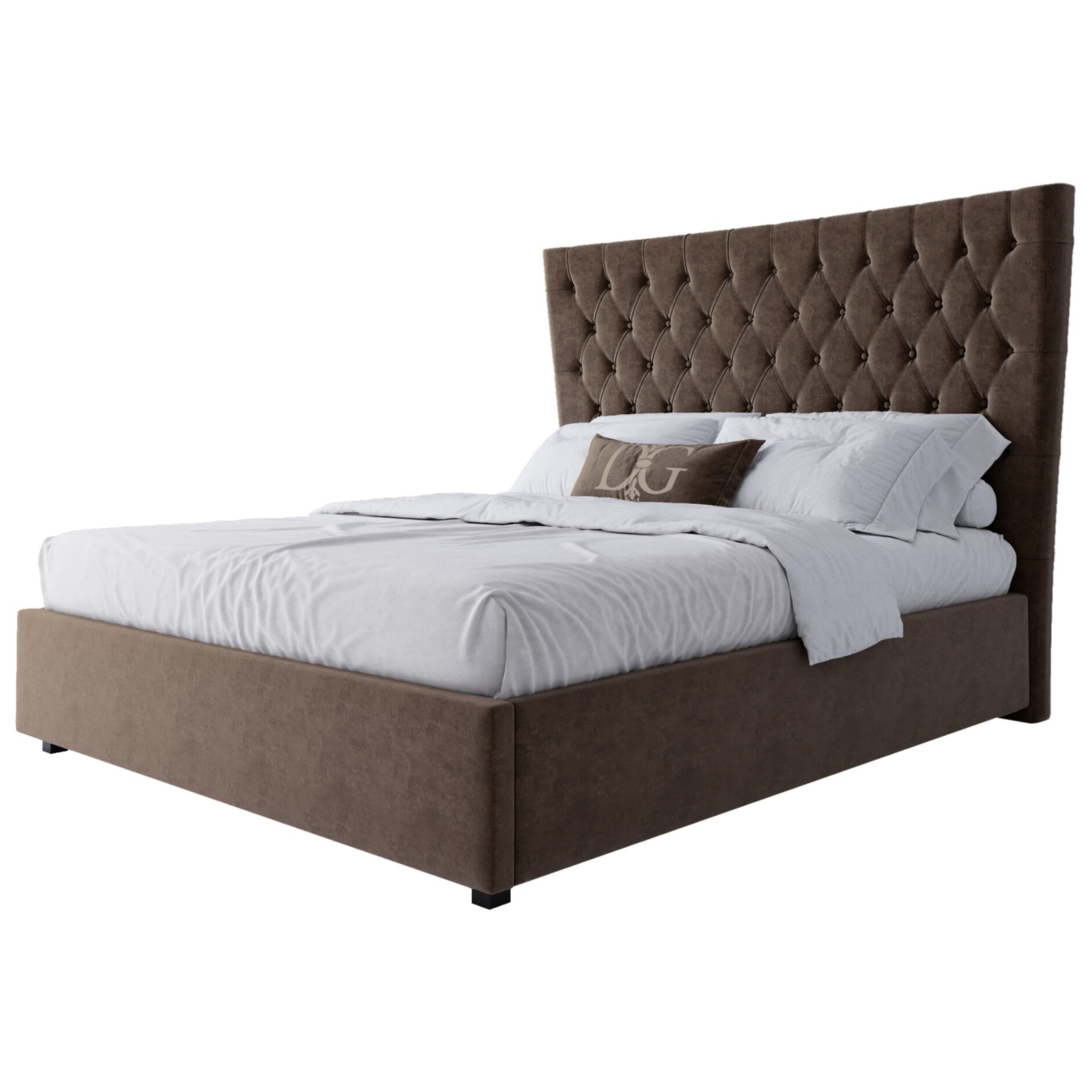 Кровать двуспальная 160х200 коричневая из велюра QuickSand