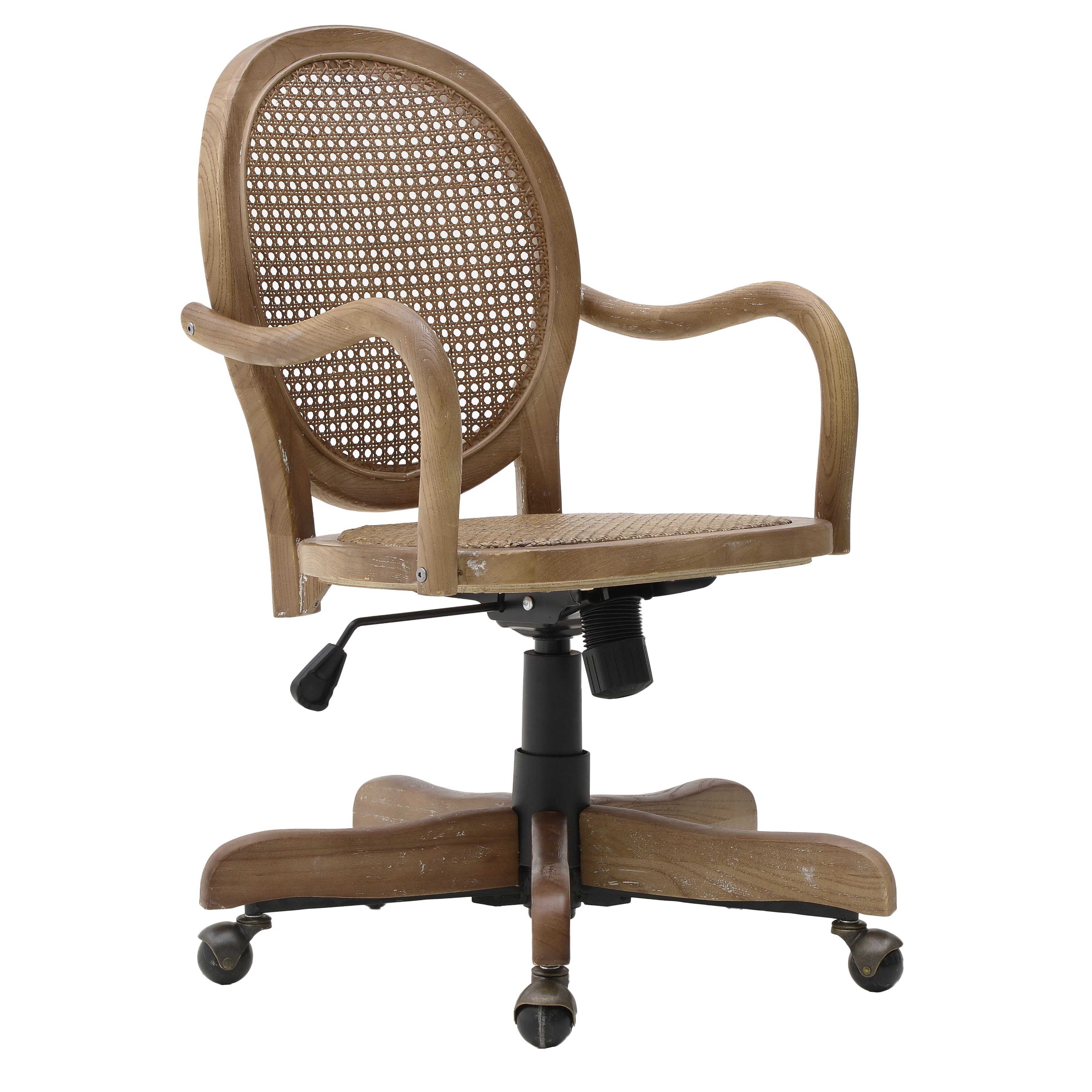 Кресло вращающееся кабинетное с деревянными подлокотниками коричневое