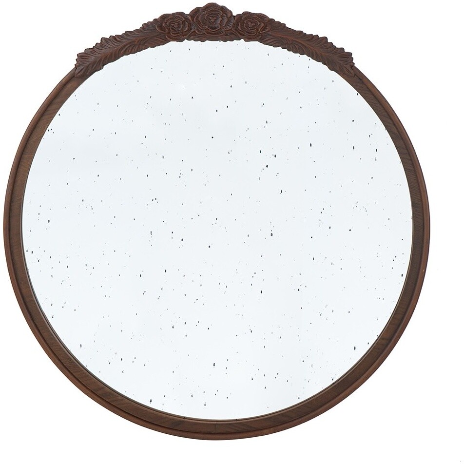 Зеркало настенное круглое в раме коричневое 83482-NATU-DS