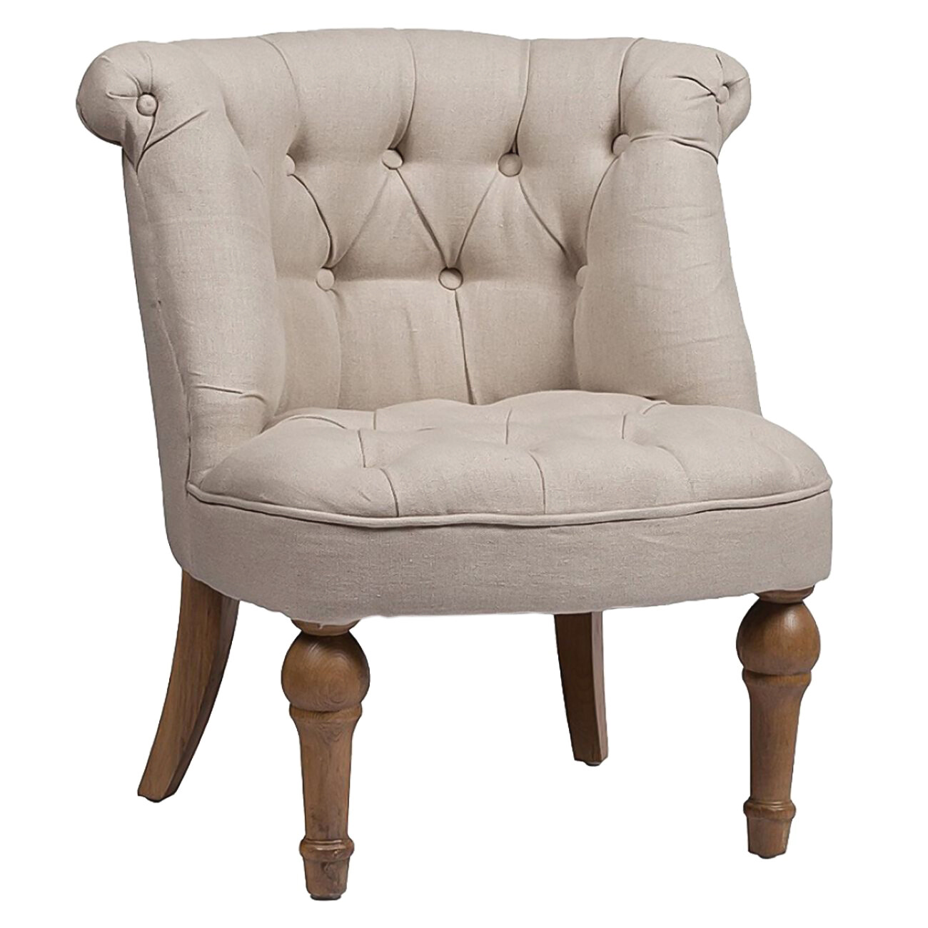 Кресло мягкое с деревянными ножками бежевое Sophie Tufted Slipper Chair