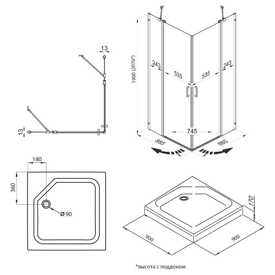 Душевой уголок квадратный 90х90 см черный Triton "Тау-Блэк" Щ0000054036 - изображение 8