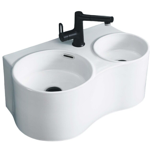 Раковина подвесная двойная фарфоровая ассиметричная 38х62 см белая Cerutti SPA Double Ami CT9701