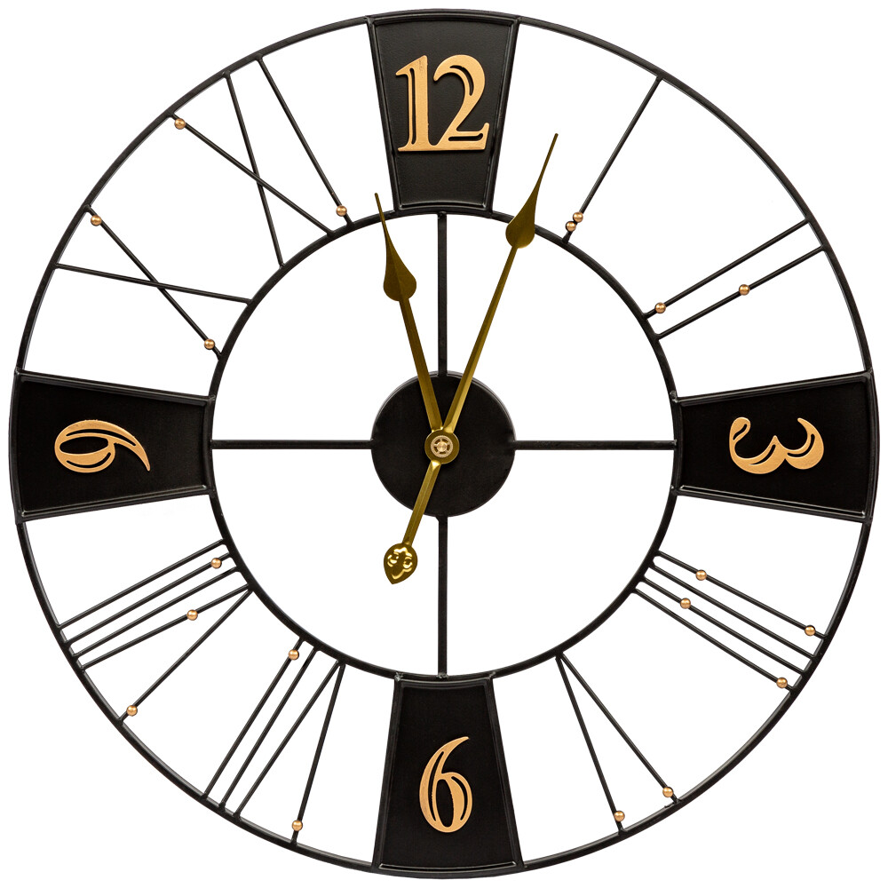 Часы настенные круглые черно-золотые «Раунд»