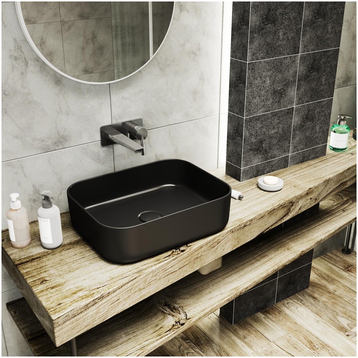 Раковина накладная прямоугольная черная Point "Меркурий 50BM" PN43832BM - изображение 4