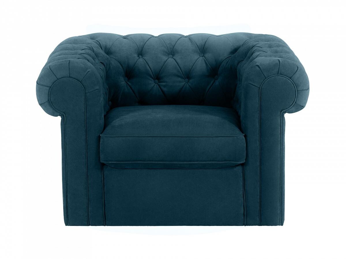 Кресло с мягкими подлокотниками синее Chesterfield
