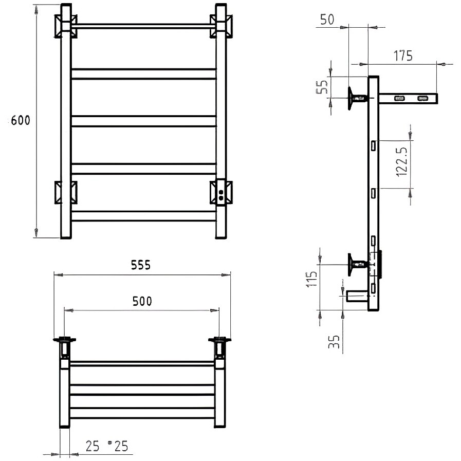Полотенцесушитель электрический 60х50 см с полкой графит Ewrika "Пенелопа КВ7" - изображение 8