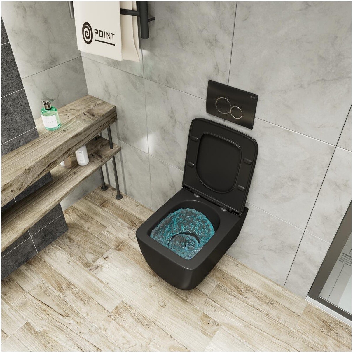 Унитаз подвесной безободковый с сиденьем микролифт черный матовый Point "Меркурий" PN41831BM - изображение 8