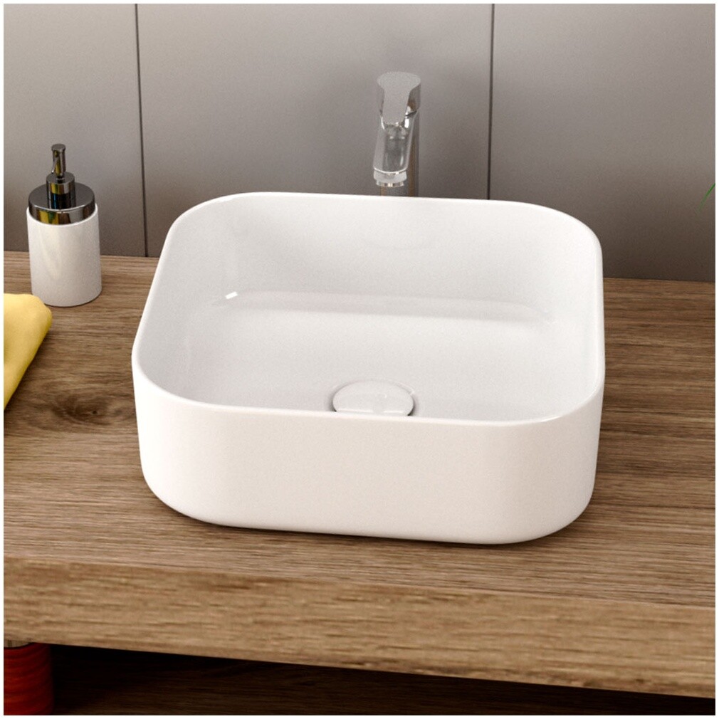 Раковина накладная квадратная фарфоровая белая Point "Меркурий 40" PN43831 - изображение 5