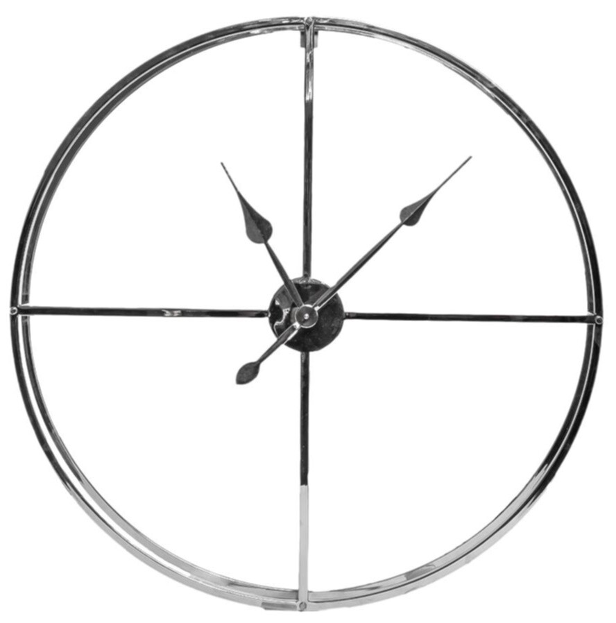Часы настенные круглые без цифр хром 76 см