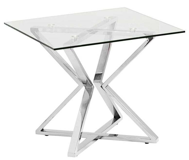 Приставной столик стеклянный с основанием хром 50 см Cube Silver