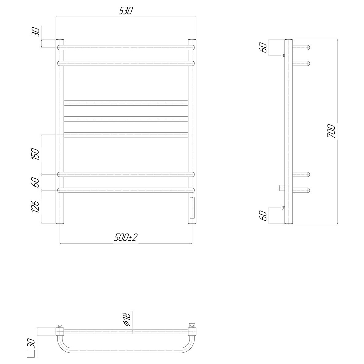 Полотенцесушитель электрический 50х70 см с диммером справа хром Lemark Linara LM04707Z П7 - изображение 4