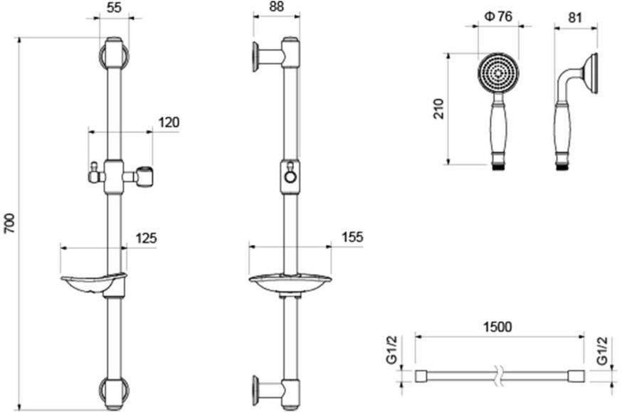 Душевой комплект с лейкой, смесителем для раковины и ванны черный Aquatek "Классик" AQ1530MB - изображение 4