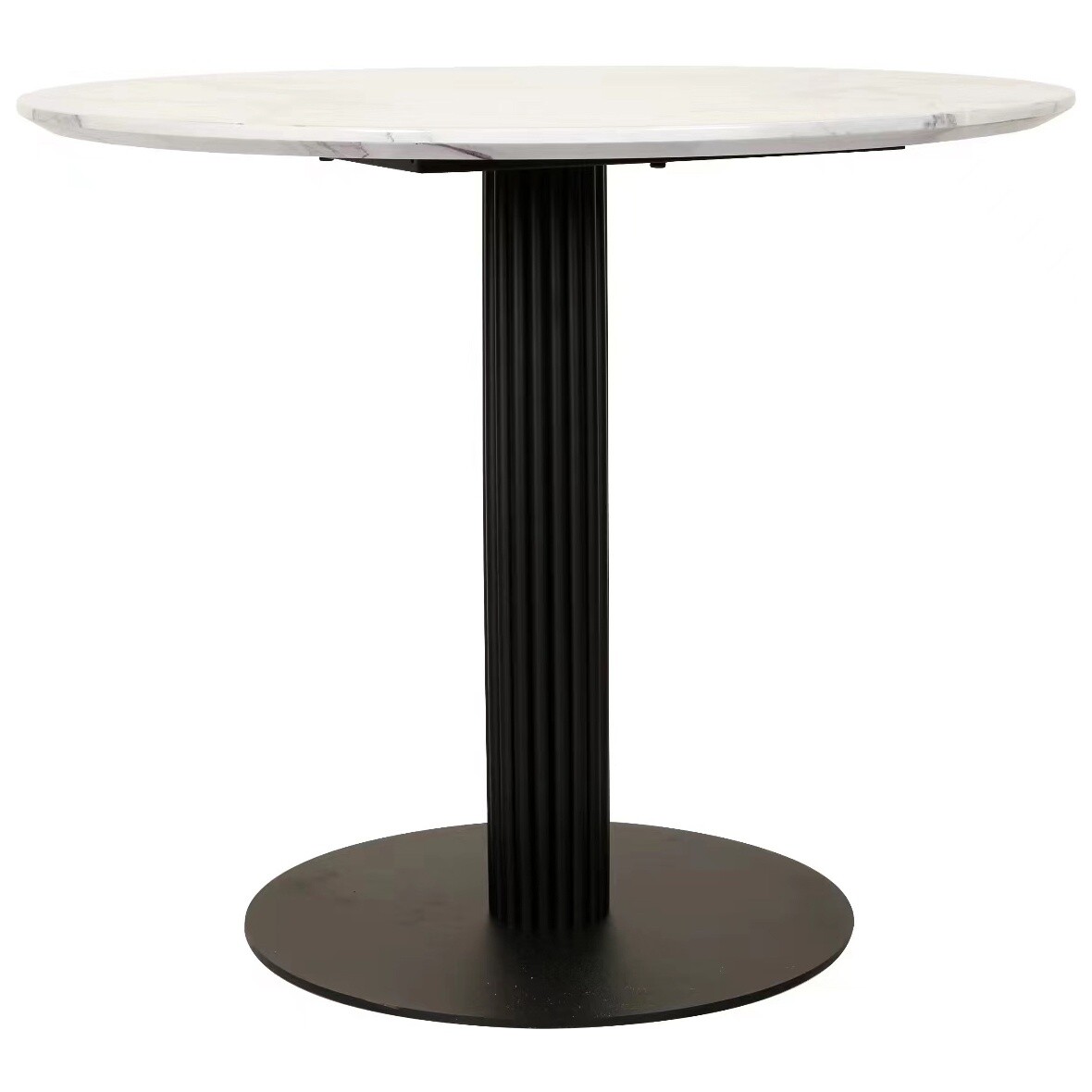 Обеденный стол круглый на металлическом основании 90 см белый мрамор, черный Stem