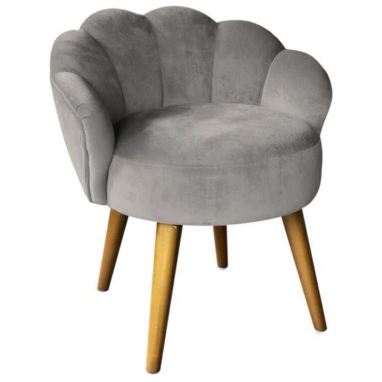 Кресло круглое с мягкой спинкой на деревянных ножках серое