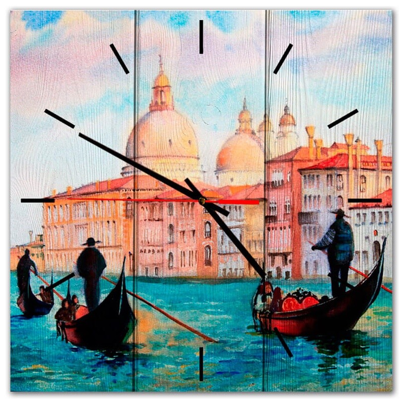 Часы настенные квадратные 50х50 см голубые &quot;Лодочники в Венеции&quot;