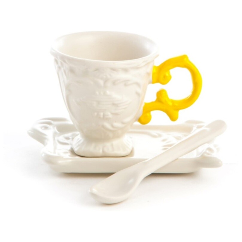 Кофейная пара фарфоровая белая, желтая I-Coffee