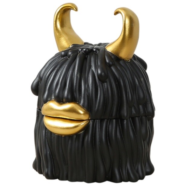 Чаша декоративная керамическая с крышкой черная, золото Monster