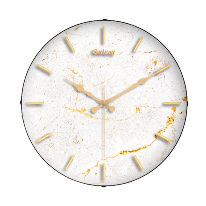 Настенные круглые часы белые с золотой патиной D-1968-113
