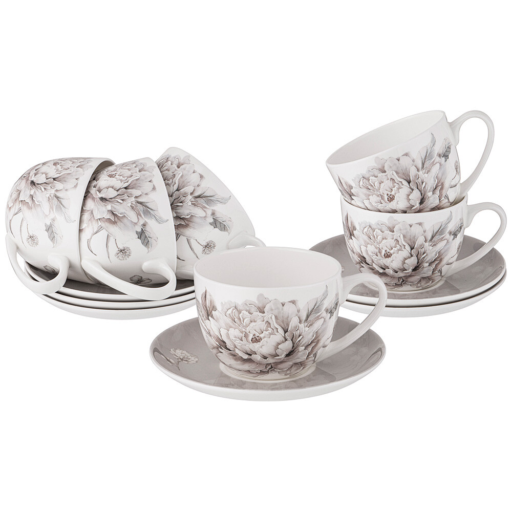 Чайный набор на 6 персон серый, 12 предметов 330 мл White Flower