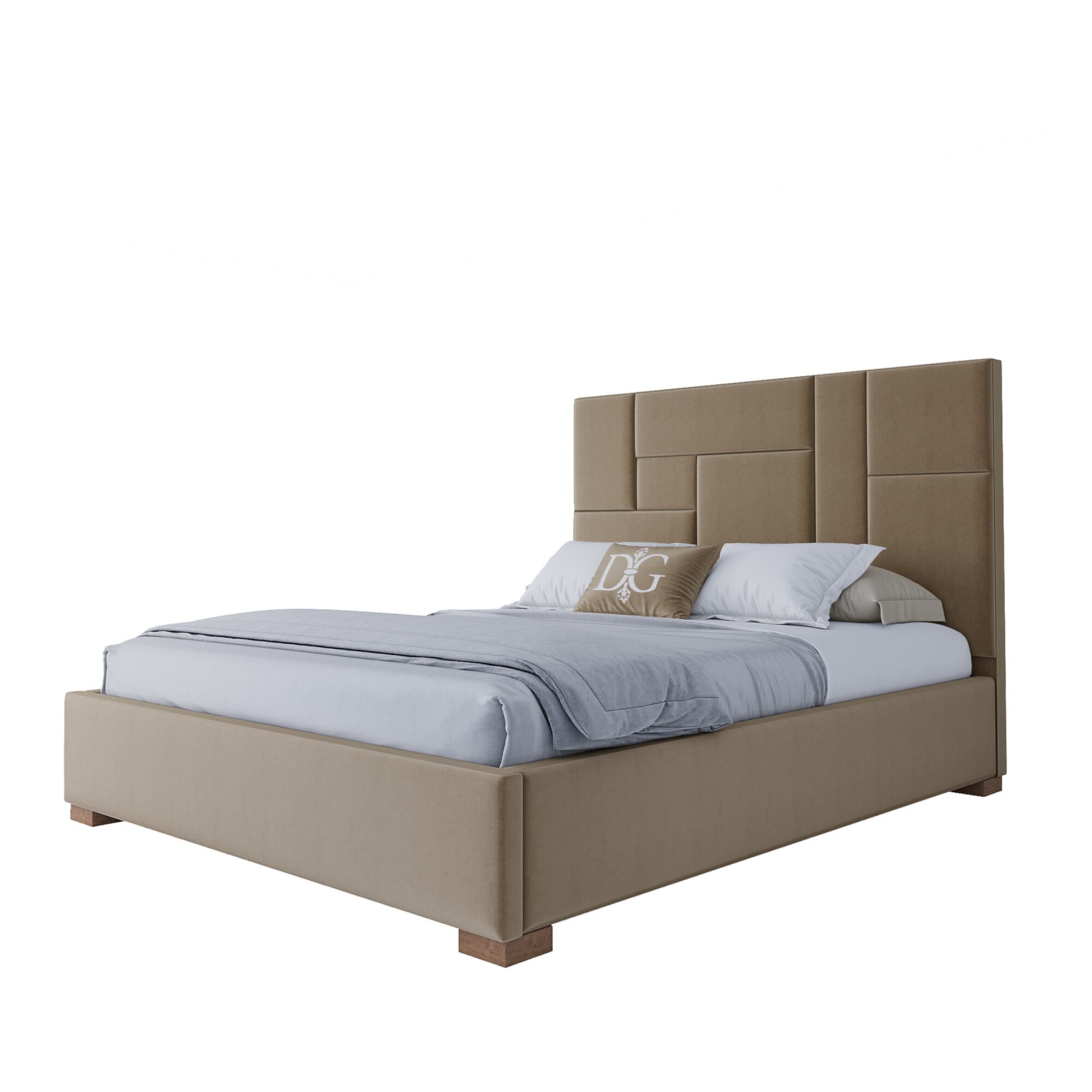 Кровать двуспальная с мягким изголовьем 160х200 см бежевая Wax