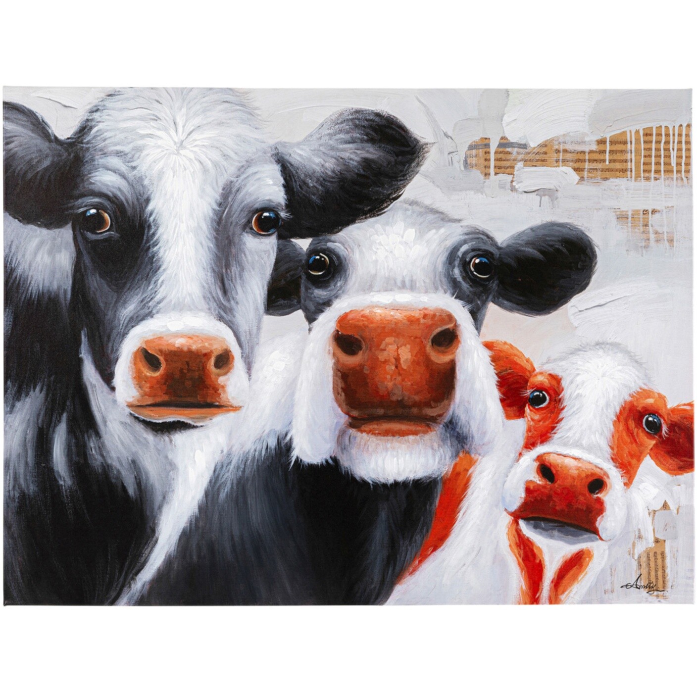 Картина на холсте серо-красная 120х90 см Cow &quot;Корова&quot;