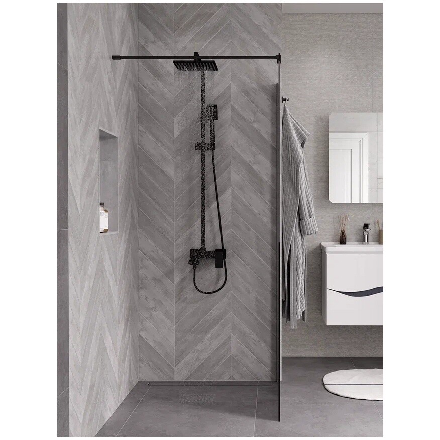 Душевая перегородка 200х90 см прозрачное стекло, черная Reflexion RX20090CBL-14 - изображение 8