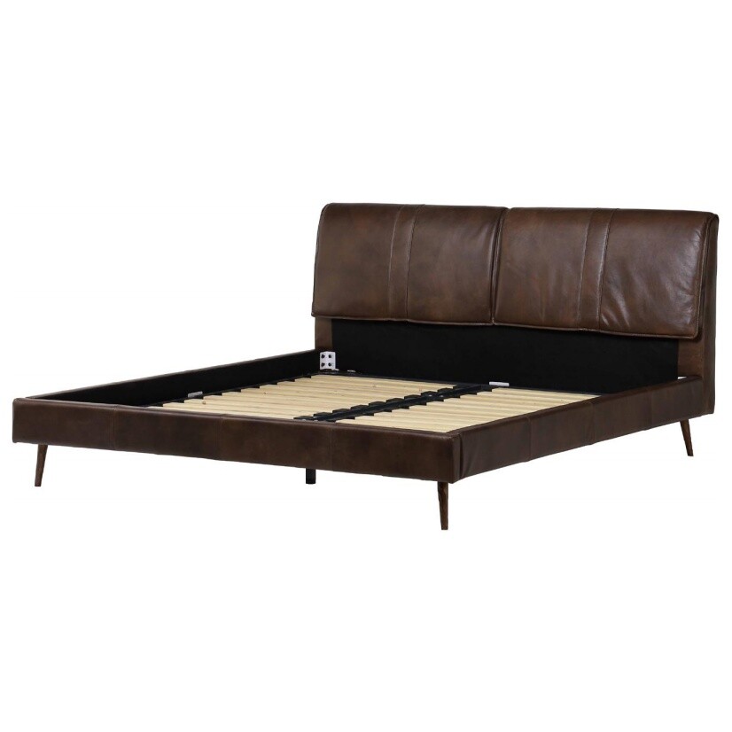 Кровать двуспальная 180 см с кожаной спинкой горький шоколад RBD023