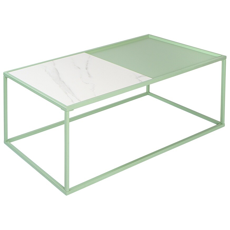 Журнальный столик прямоугольный с керамической столешницей белый, зеленый Mayen