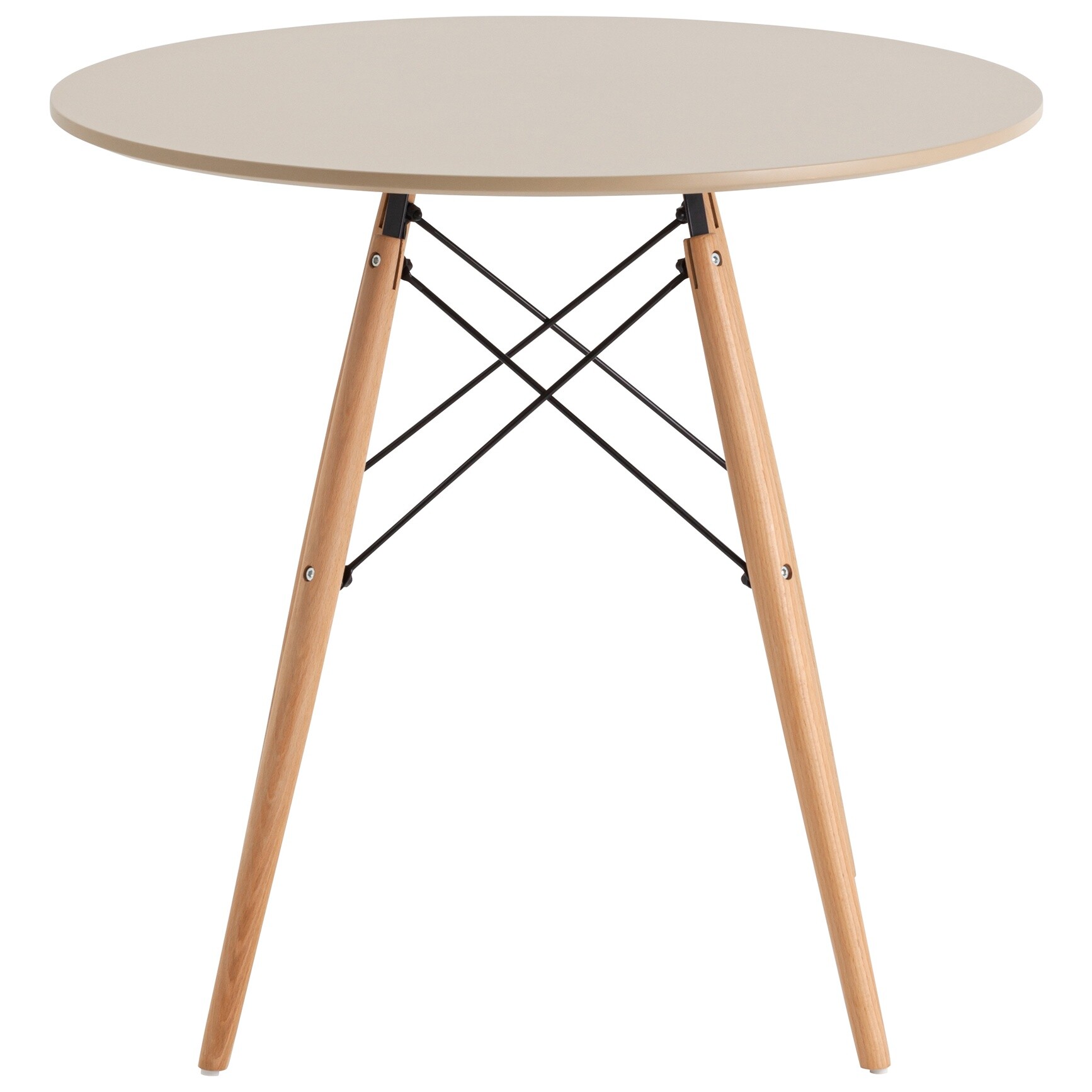Обеденный стол круглый на деревянных ножках 80 см бежевый DSW NEW