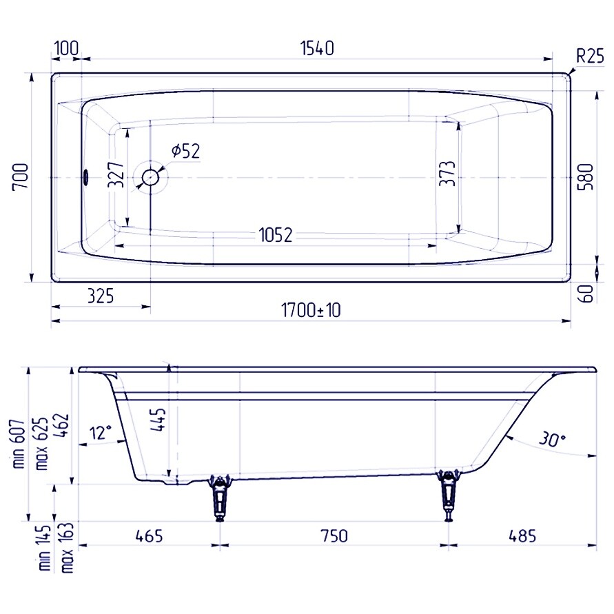 Ванна чугунная 170х70 см белая Creto Edge 26-1170 - изображение 9